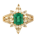 Natural Emerald & Diamond Beautiful Cocktail Ring In 18k Yellow Gold For Her