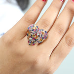 Multicolor Sapphire Diamond Cluster Heart Ring In 18k Yellow Gold