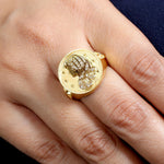 14k Yellow Gold Pave Diamond Virgo Zodiac Dome Ring For Gift