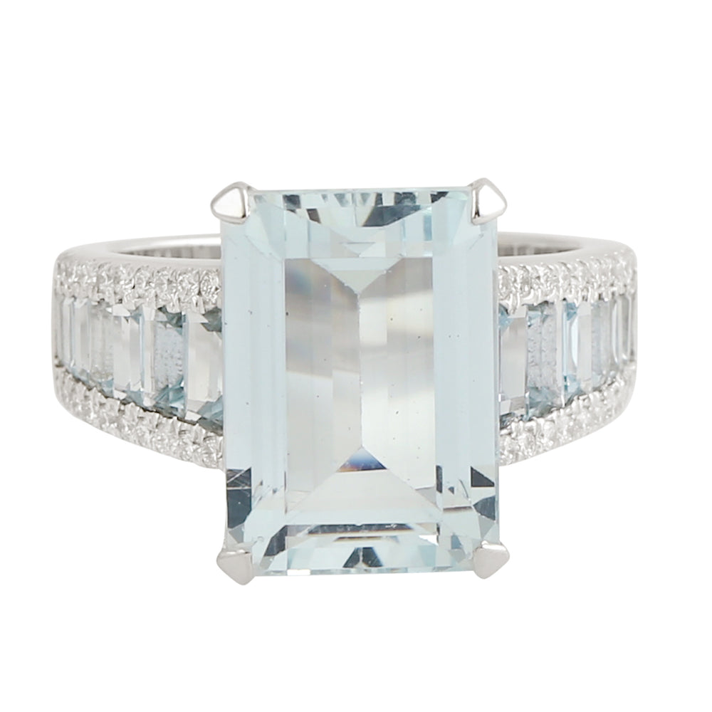 Aquamarine March Birthstone Beautiful Diamond Engagement Ring In 18k White Gold