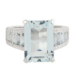 Aquamarine March Birthstone Beautiful Diamond Engagement Ring In 18k White Gold