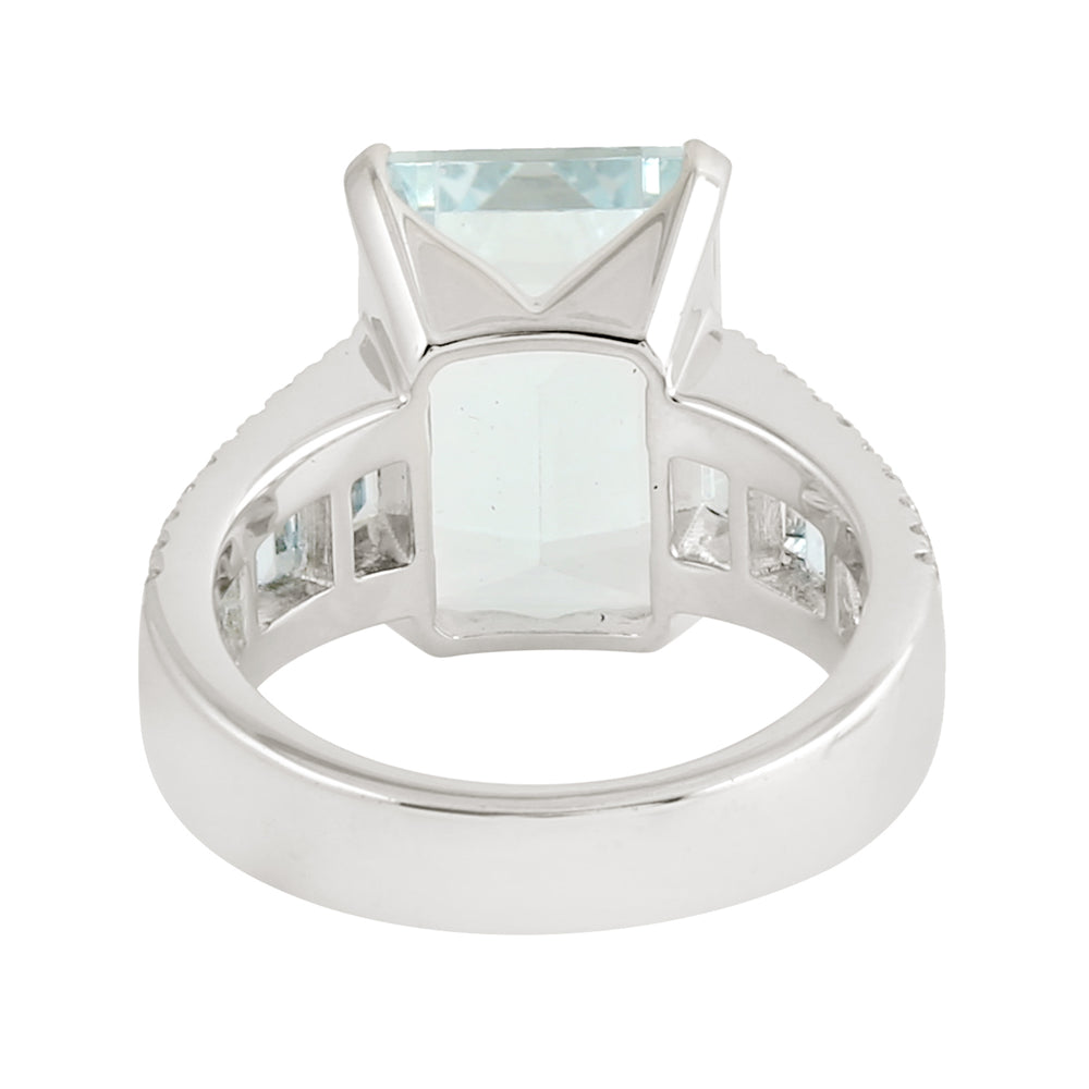 Aquamarine March Birthstone Beautiful Diamond Engagement Ring In 18k White Gold