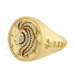 leo zodiac sign signet ring for men and women diamond pave gold 14k