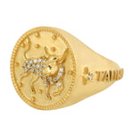 Pave Diamond Taurus Zodiac Signet Ring in 14k Yellow Gold