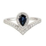 Pear Cut Blue Sapphire Pave Diamond Engagement Ring In White Gold