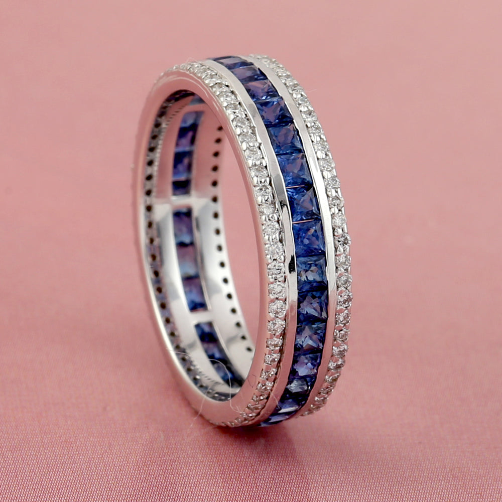 Chaneel Set Sapphire Diamond Full Eternity Ring 14k White Gold