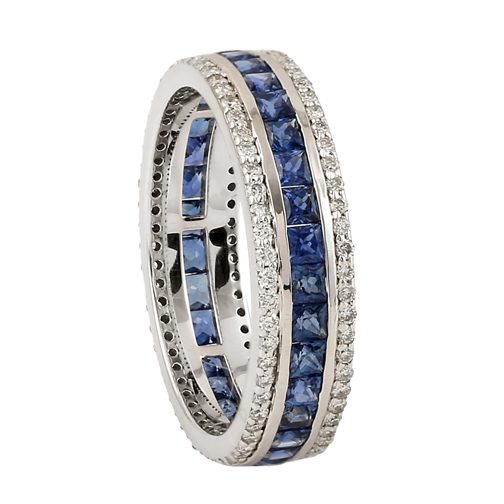 Chaneel Set Sapphire Diamond Full Eternity Ring 14k White Gold