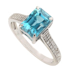 Blue Zirconia Diamond Engagement Ring In 18k White Gold designer ring for her