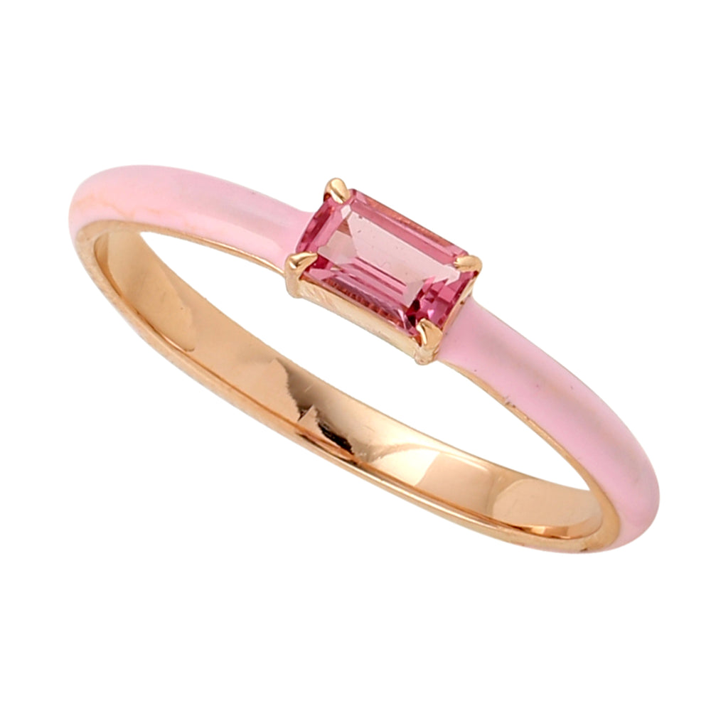 Baguette Tourmaline Enamel Delicate Ring In 18k Yellow Gold Ring