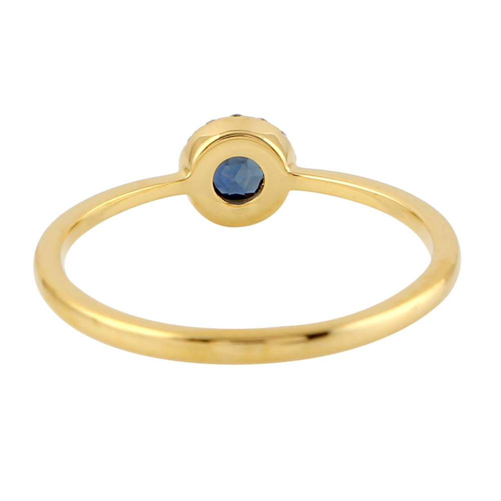 Blue Sapphire Diamond Halo Delicate Ring in 18k Yellow Gold