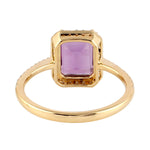 Beautiful Emerald Cut Amethyst Diamond Cocktail Ring In 18k Yellow Gold