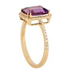 Beautiful Emerald Cut Amethyst Diamond Cocktail Ring In 18k Yellow Gold