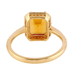 Beautiful Emerald Cut Citrine Diamond Cocktail Ring In 18k Yellow Gold