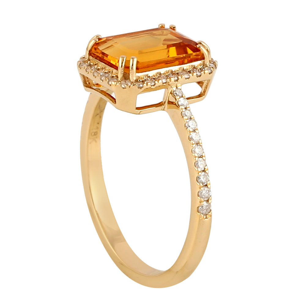 Beautiful Emerald Cut Citrine Diamond Cocktail Ring In 18k Yellow Gold