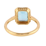 Beautiful Emerald Cut Blue Topaz Diamond Cocktail Ring In 18k Yellow Gold