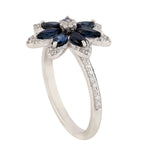 Marquise Sapphire Pave Diamond Daisy Ring in 18k White Gold