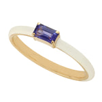 Baguette Tanzanite White Enamel Band Ring In 14k Gold