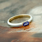 Baguette Tanzanite White Enamel Band Ring In 14k Gold