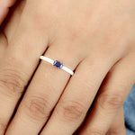 Baguette Tanzanite White Enamel Band Ring In 14k Gold