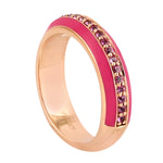 Natural Pink Sapphire Enamel Band Ring In 18k Gold