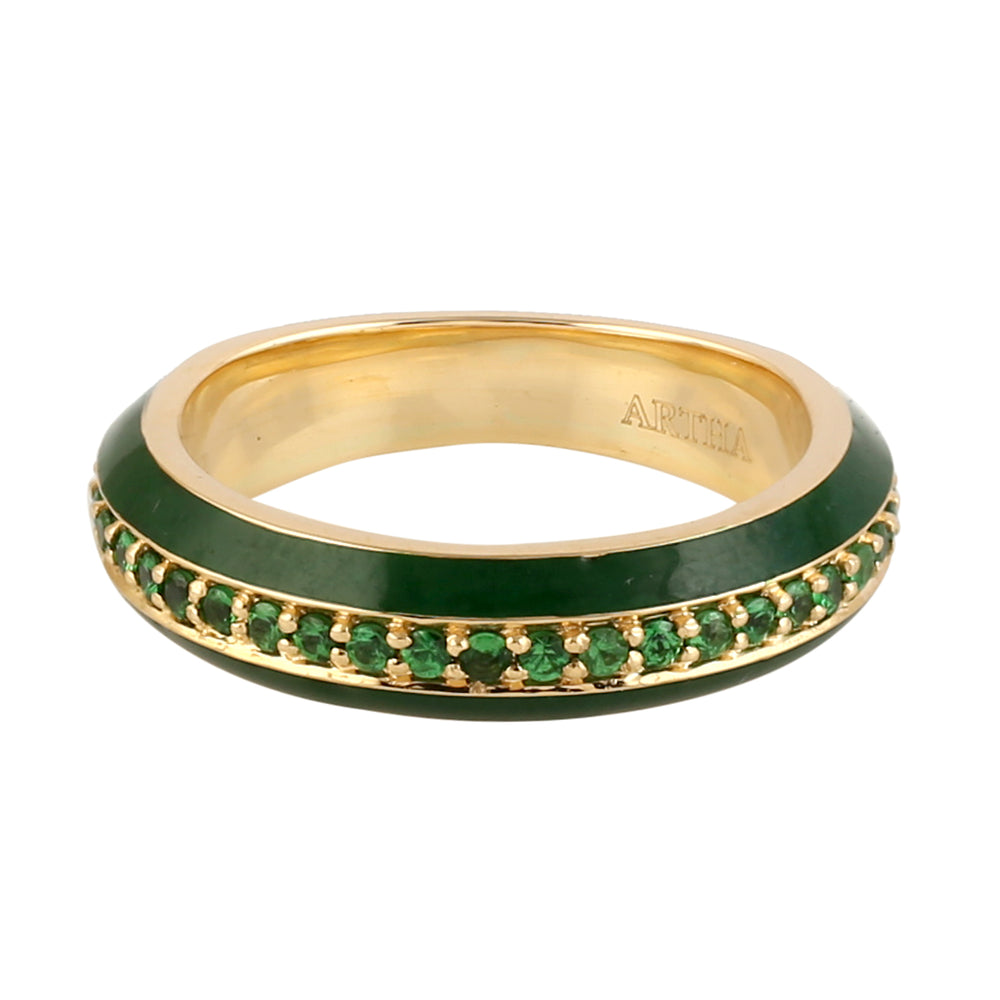 Pave Tsavorite Enamel Band Enamel Ring in 18k Gold