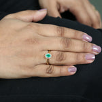 Solid 18k Yellow Gold Handmade Emerald & Diamond Ring For Her