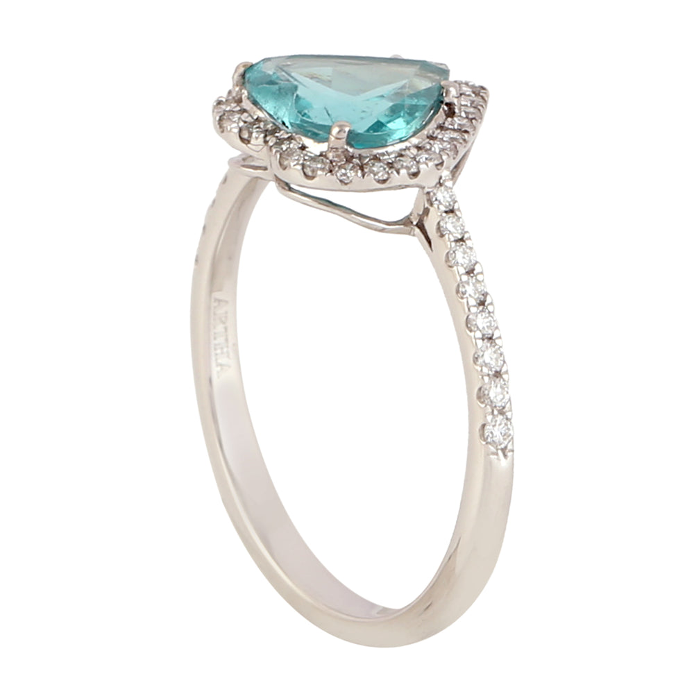 Apatite Diamond Heart Design Ring 18k White Gold Love Jewelry