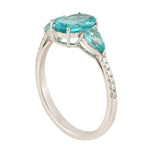 Apatite Diamond Three Stone Ring 18k White Gold