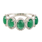 Natural Emerald Diamond Band Ring in 14k White Gold