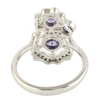 Round Tanzanite December Birthstone Pave Diamond Flower Ring in 18k White Gold