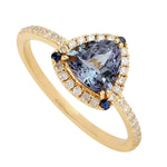 Trillion Tanzanite Sapphire Diamond 18k Yellow Gold Ring