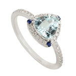 Trillion Aquamarine Sapphire Diamond 18k White Gold Ring