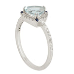 Trillion Aquamarine Sapphire Diamond 18k White Gold Ring