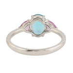 Oval Cut Apatite Pink Sapphire Three Stone Accent Diamond Ring In 18k White Gold