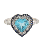 Heart Shape Apatite Pave Blue Sapphire Diamond Love Ring In 18k White Gold