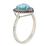 Heart Shape Apatite Pave Blue Sapphire Diamond Love Ring In 18k White Gold