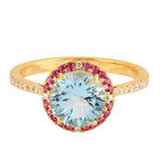 Beautiful Topaz Ruby Diamond Accent Ring Anniversary Gift In 18k Yellow Gold