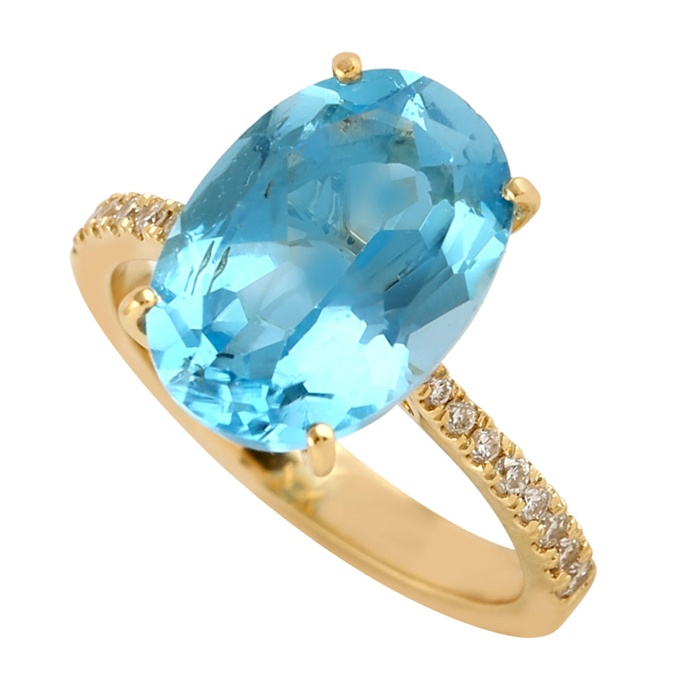 Oval Topaz Diamond Delicate Ring 14k Solid Gold