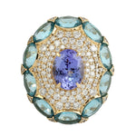 Natural Apatite Tanzanite Diamond Cocktail Ring In 18k Yellow Gold Gift