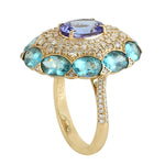 Natural Apatite Tanzanite Diamond Cocktail Ring In 18k Yellow Gold Gift