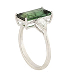 Baguette Tourmaline Diamond Dainty Ring In 18k White Gold