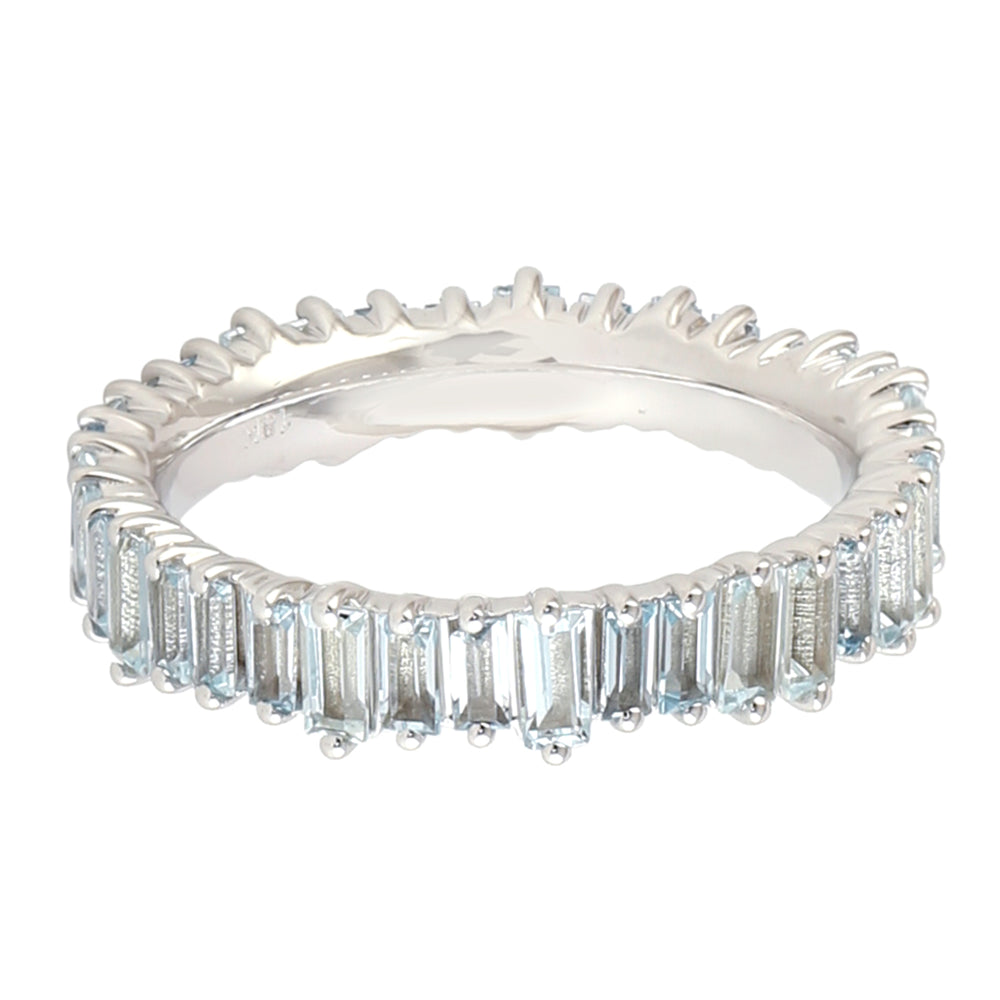 Natural Baguette Aquamarine Channel Set Full Eternity Ring In 18k White Gold