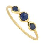 Natural Blue Sapphire Three Stone Band Ring 10k Yellow Gold