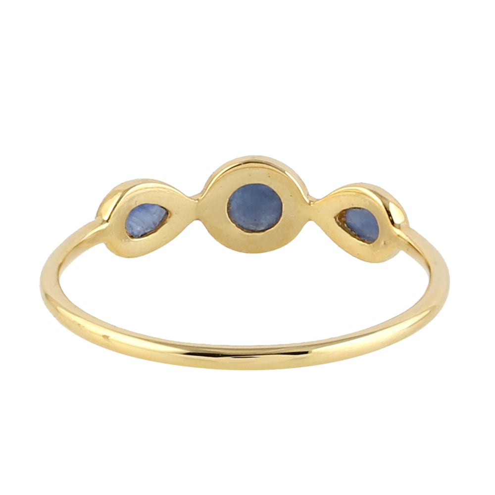 Natural Blue Sapphire Three Stone Band Ring 10k Yellow Gold