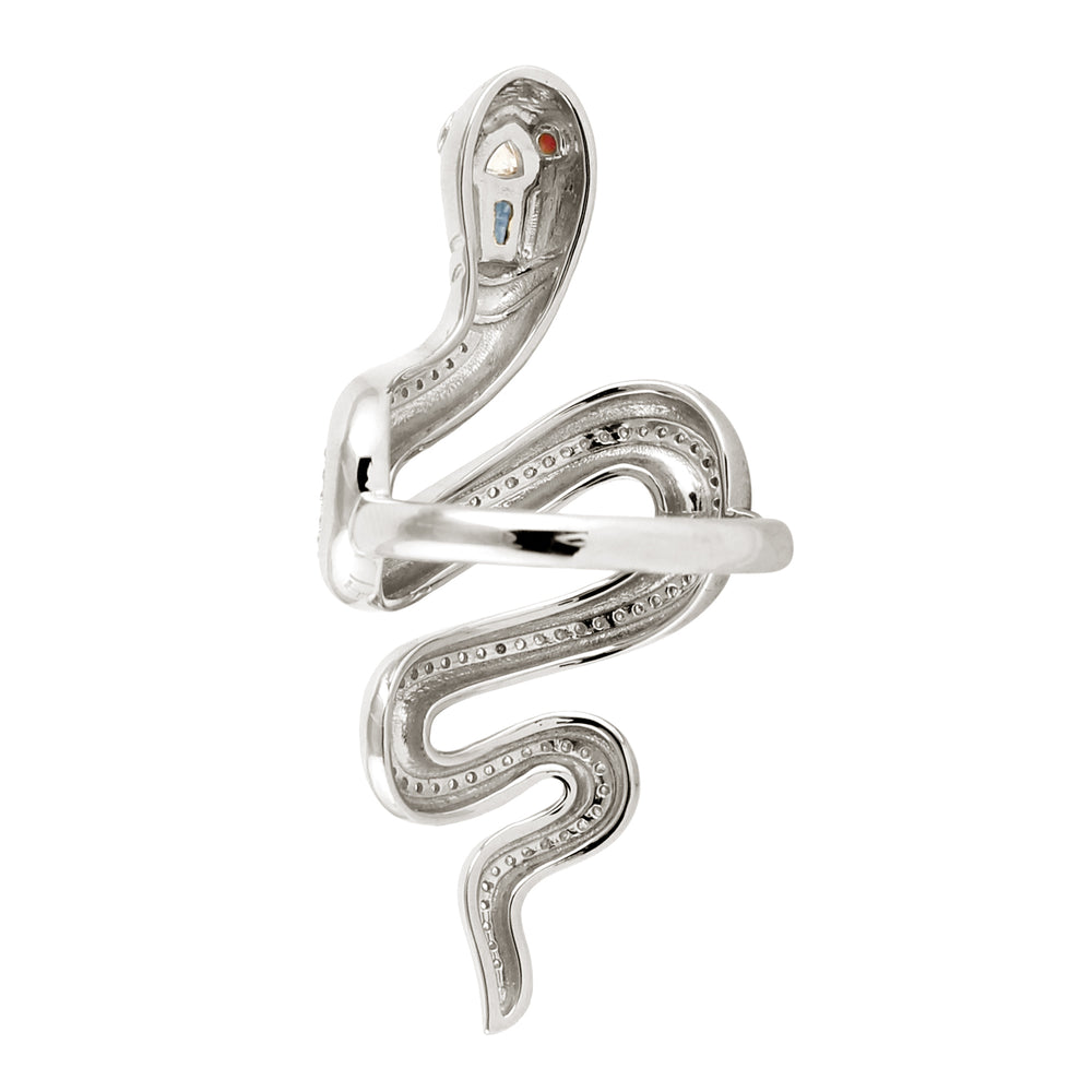 Solid 14k White Gold Natural Sapphire Diamond Ruby Serpent Ring