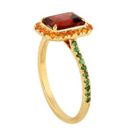Emerald Cut Garnet Tsavotite Diamond Beautiful Wedding Ring in 18k Yellow Gold