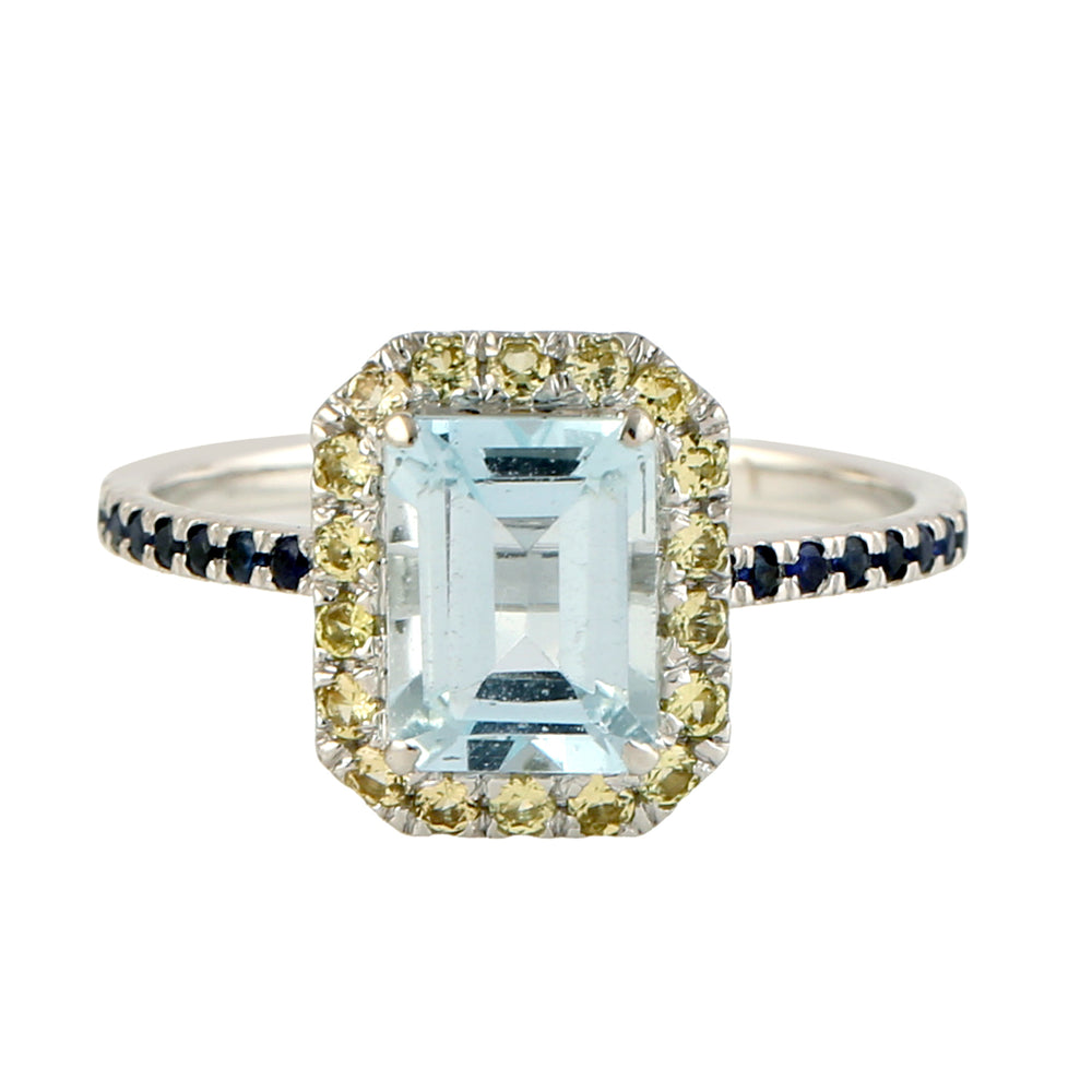 Beautiful Aquamarine Sapphire Party Wear Ring in 18k White Gold