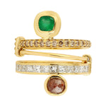 Cushion Emerald & Ice Diamond Beautiful Spiral Ring In 14k Yellow Gold For Gift