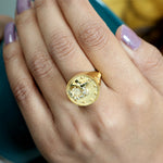 Natural Diamond March April Birth Month Aries Zodiac Signet Ring In 14k Yellow Gold For Gift