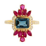 Beautiful Ruby Topaz Diamond Wedding Ring For Her in 18k Yellow Gold